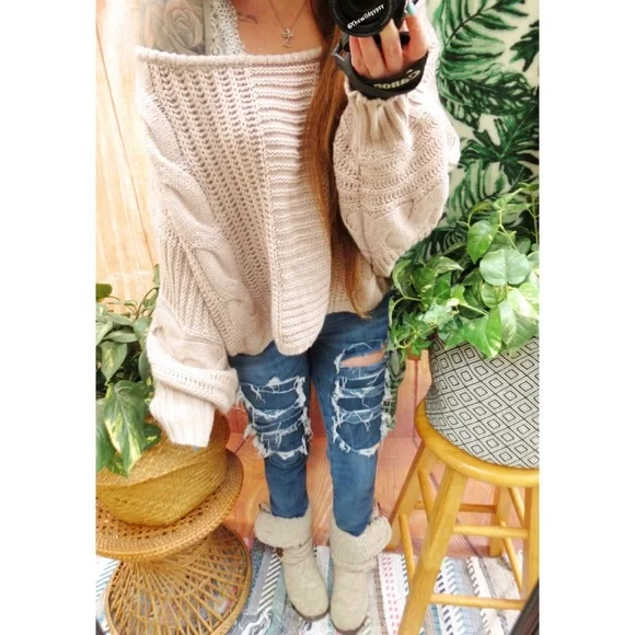 Cozy blush mauve off shoulder chunky knit sweater πͺ· - Picture 1 of 5